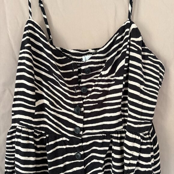 H&M Womens Zebra Print Midi Button Down Spaghetti Strap Dress Size 12 Cozy Smock - Picture 2 of 12